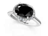 White gold Fancy Black Oval Cut Halo Round Diamond Solitaire Engagement Ring with Pave Band and Four-Prong Setting_25