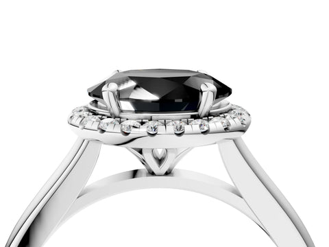 White gold Fancy Black Oval Cut Halo Round Diamond Solitaire Engagement Ring with Pave Band and Four-Prong Setting_28