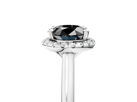 White gold Fancy Black Oval Cut Halo Round Diamond Solitaire Engagement Ring with Pave Band and Four-Prong Setting_29