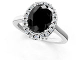 White gold Fancy Black Oval Cut Halo Round Diamond Solitaire Ring with Pavé Band and Four-Prong Setting_1