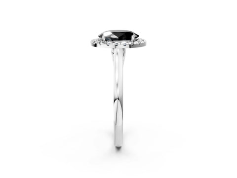 White gold Fancy Black Oval Cut Halo Round Diamond Solitaire Ring with Pavé Band and Four-Prong Setting_2
