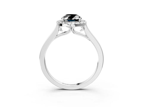 White gold Fancy Black Oval Cut Halo Round Diamond Solitaire Ring with Pavé Band and Four-Prong Setting_3