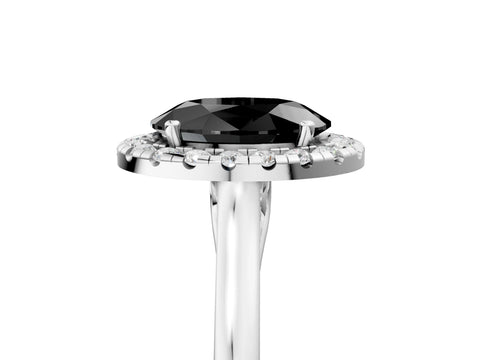 White gold Fancy Black Oval Cut Halo Round Diamond Solitaire Ring with Pavé Band and Four-Prong Setting_5