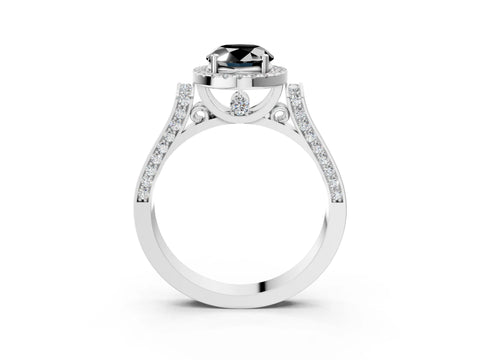White gold Fancy Black Oval Cut Halo Round Diamond Twist Band with Four-Prong Setting_27