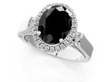 White gold Fancy Black Oval Cut Halo Round Diamond Twist Band with Four-Prong Setting_31