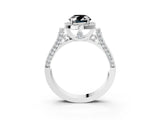 White gold Fancy Black Oval Cut Halo Round Diamond Twist Band with Four-Prong Setting_33