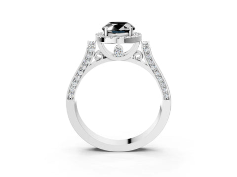 White gold Fancy Black Oval Cut Halo Round Diamond Twist Band with Four-Prong Setting_39