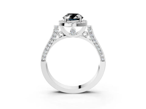 White gold Fancy Black Oval Cut Halo Round Diamond Twist Band with Four-Prong Setting_3