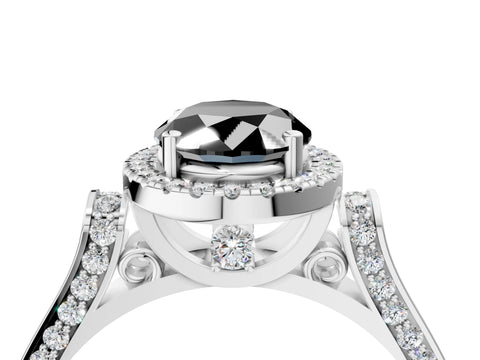 White gold Fancy Black Oval Cut Halo Round Diamond Twist Band with Four-Prong Setting_40
