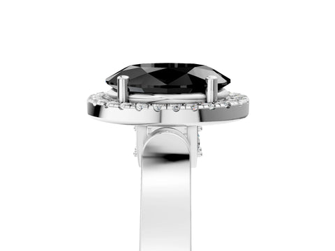 White gold Fancy Black Oval Cut Halo Round Diamond Twist Band with Four-Prong Setting_41