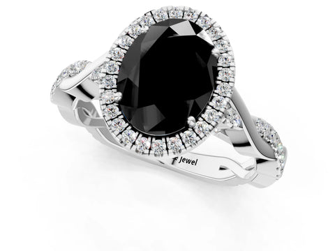 White gold Fancy Black Oval Cut Halo Twist Band with Four-Prong Setting_1