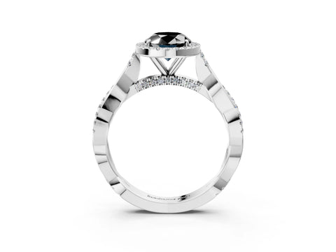 White gold Fancy Black Oval Cut Halo Twist Band with Four-Prong Setting_3
