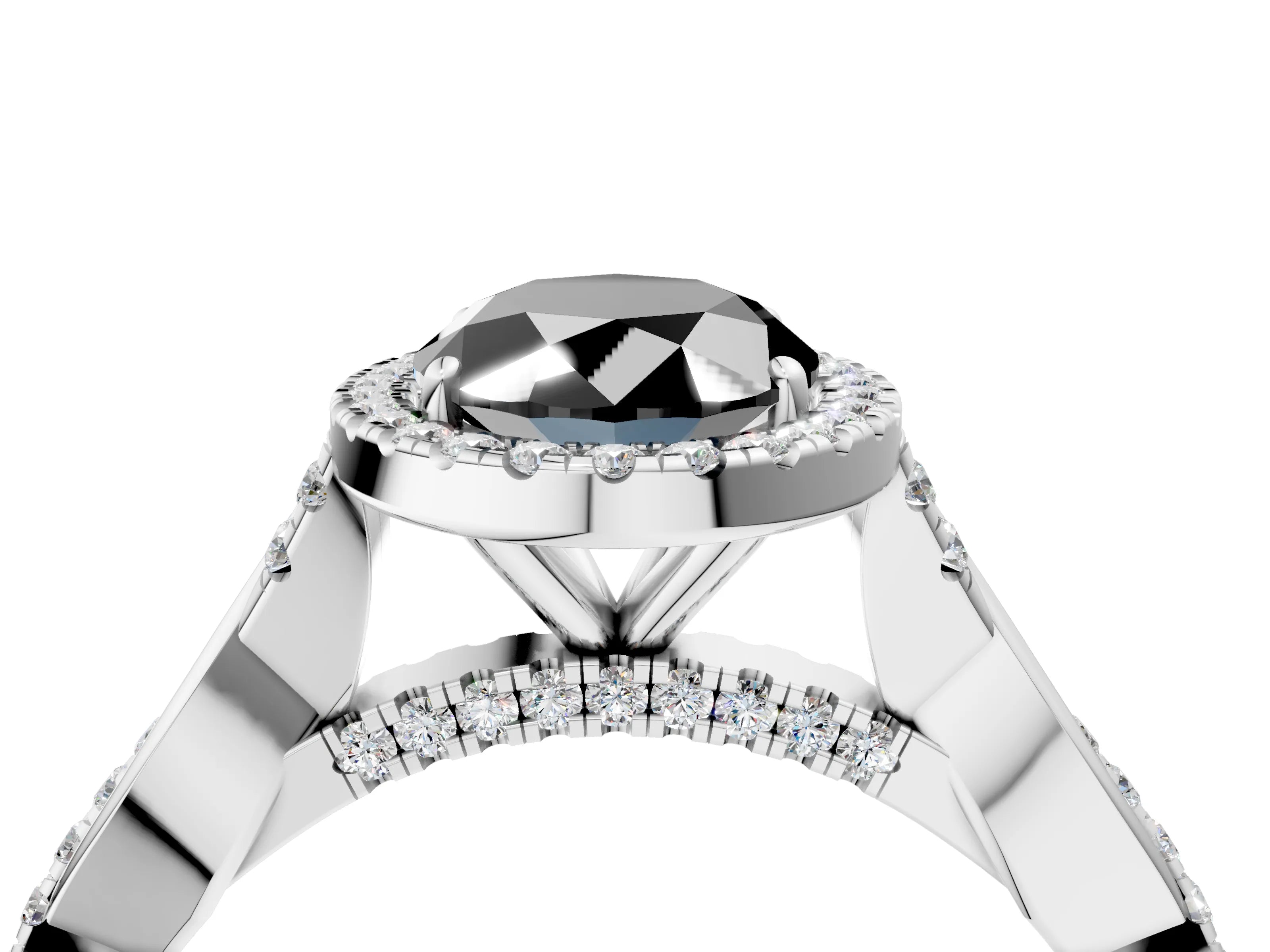 White gold Fancy Black Oval Cut Halo Twist Band with Four-Prong Setting_4