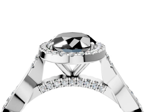 White gold Fancy Black Oval Cut Halo Twist Band with Four-Prong Setting_4