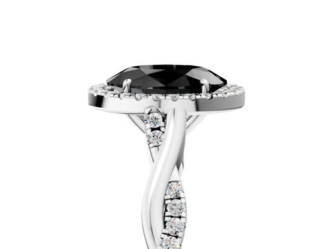 White gold Fancy Black Oval Cut Halo Twist Band with Four-Prong Setting_5