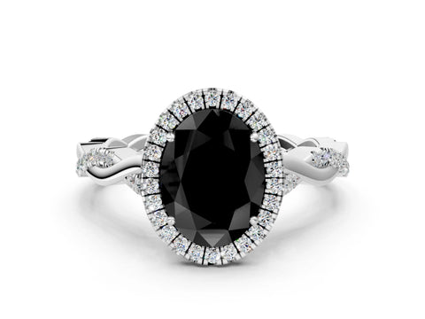 White gold Fancy Black Oval Cut Halo Twist Band with Four-Prong Setting_72