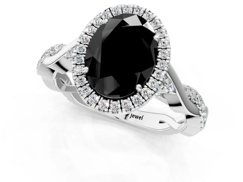 White gold Fancy Black Oval Cut Halo Twist Band with Four-Prong Setting_73