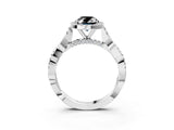 White gold Fancy Black Oval Cut Halo Twist Band with Four-Prong Setting_75