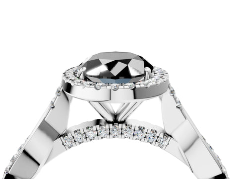 White gold Fancy Black Oval Cut Halo Twist Band with Four-Prong Setting_76