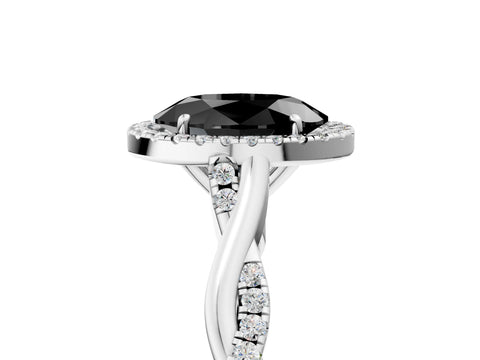 White gold Fancy Black Oval Cut Halo Twist Band with Four-Prong Setting_77