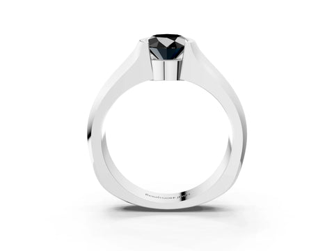 White gold Fancy Black Oval Cut Solitaire Bezel Set Diamond Ring with Wide Band_15