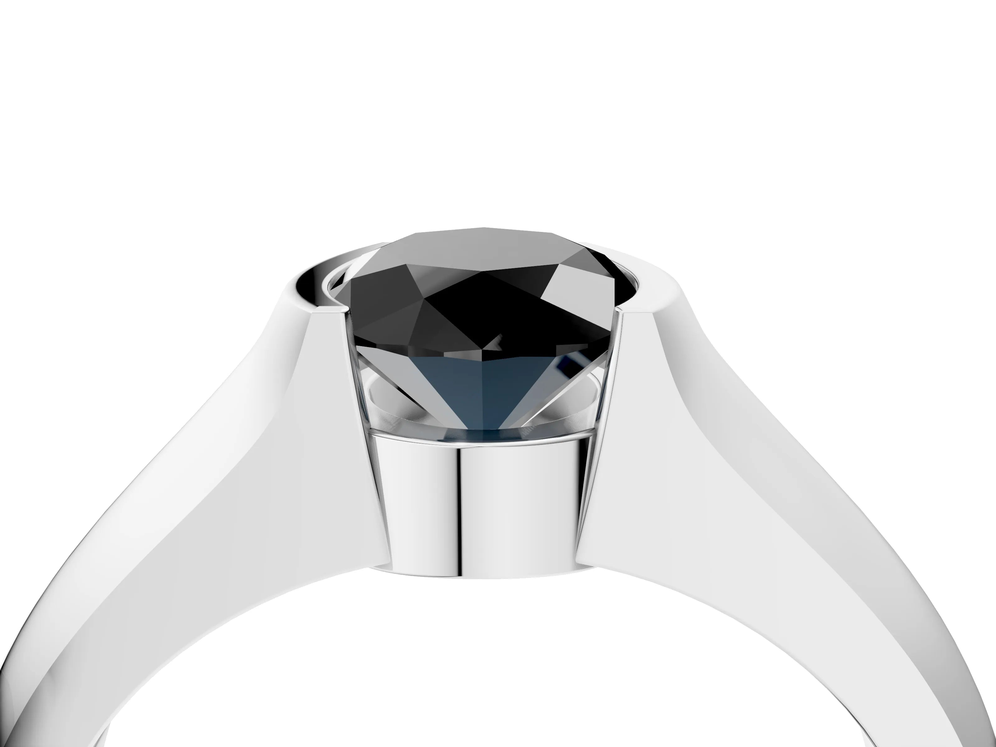 White gold Fancy Black Oval Cut Solitaire Bezel Set Diamond Ring with Wide Band_16