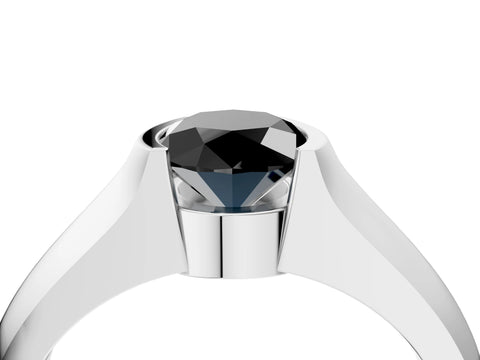 White gold Fancy Black Oval Cut Solitaire Bezel Set Diamond Ring with Wide Band_16
