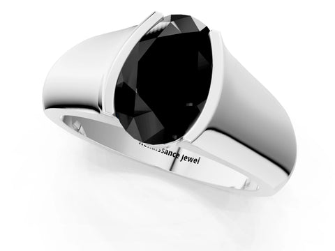 White gold Fancy Black Oval Cut Solitaire Bezel Set Diamond Ring with Wide Band_1