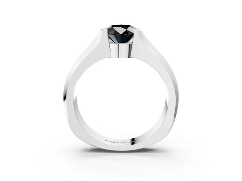 White gold Fancy Black Oval Cut Solitaire Bezel Set Diamond Ring with Wide Band_3