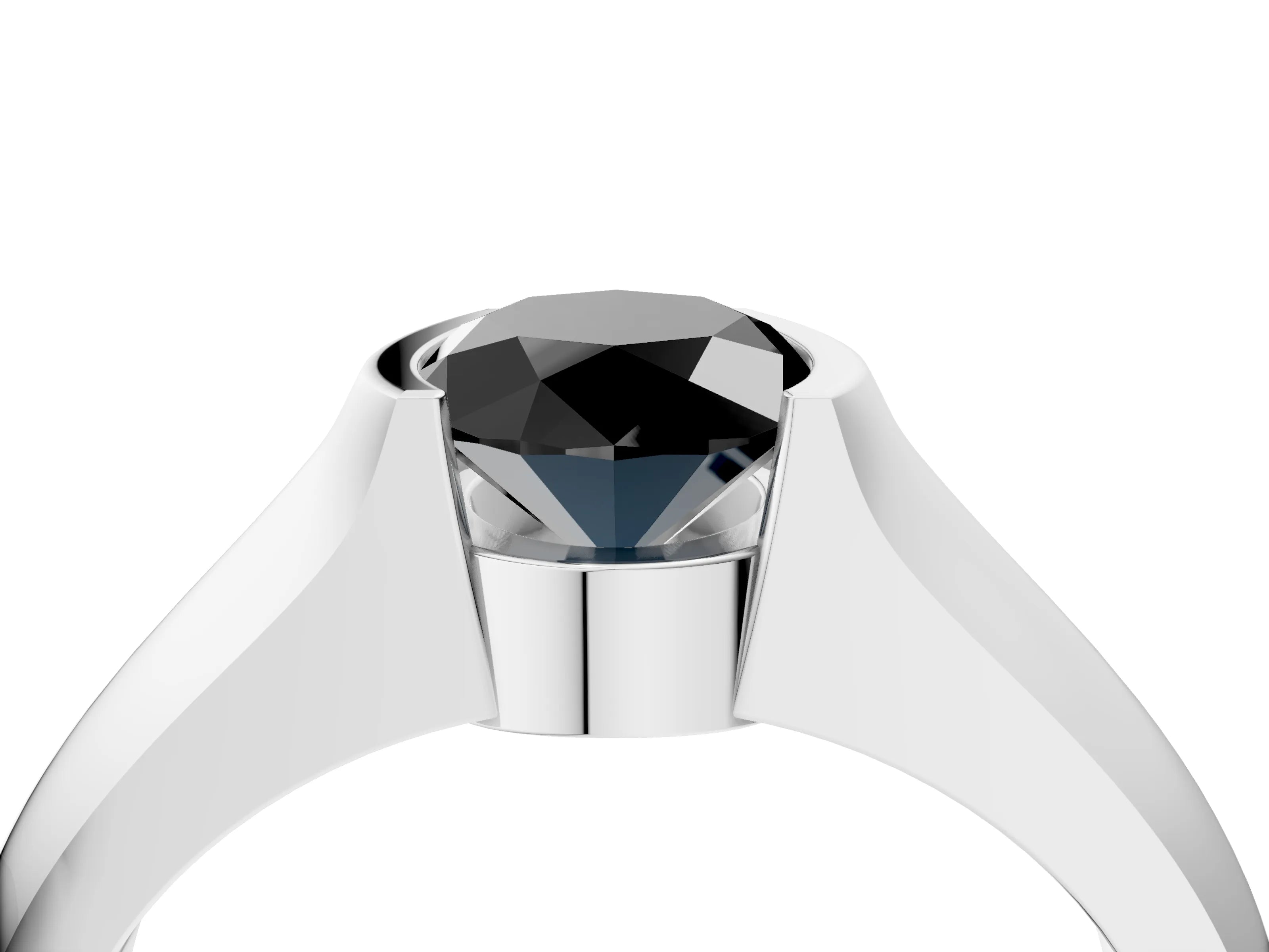White gold Fancy Black Oval Cut Solitaire Bezel Set Diamond Ring with Wide Band_4