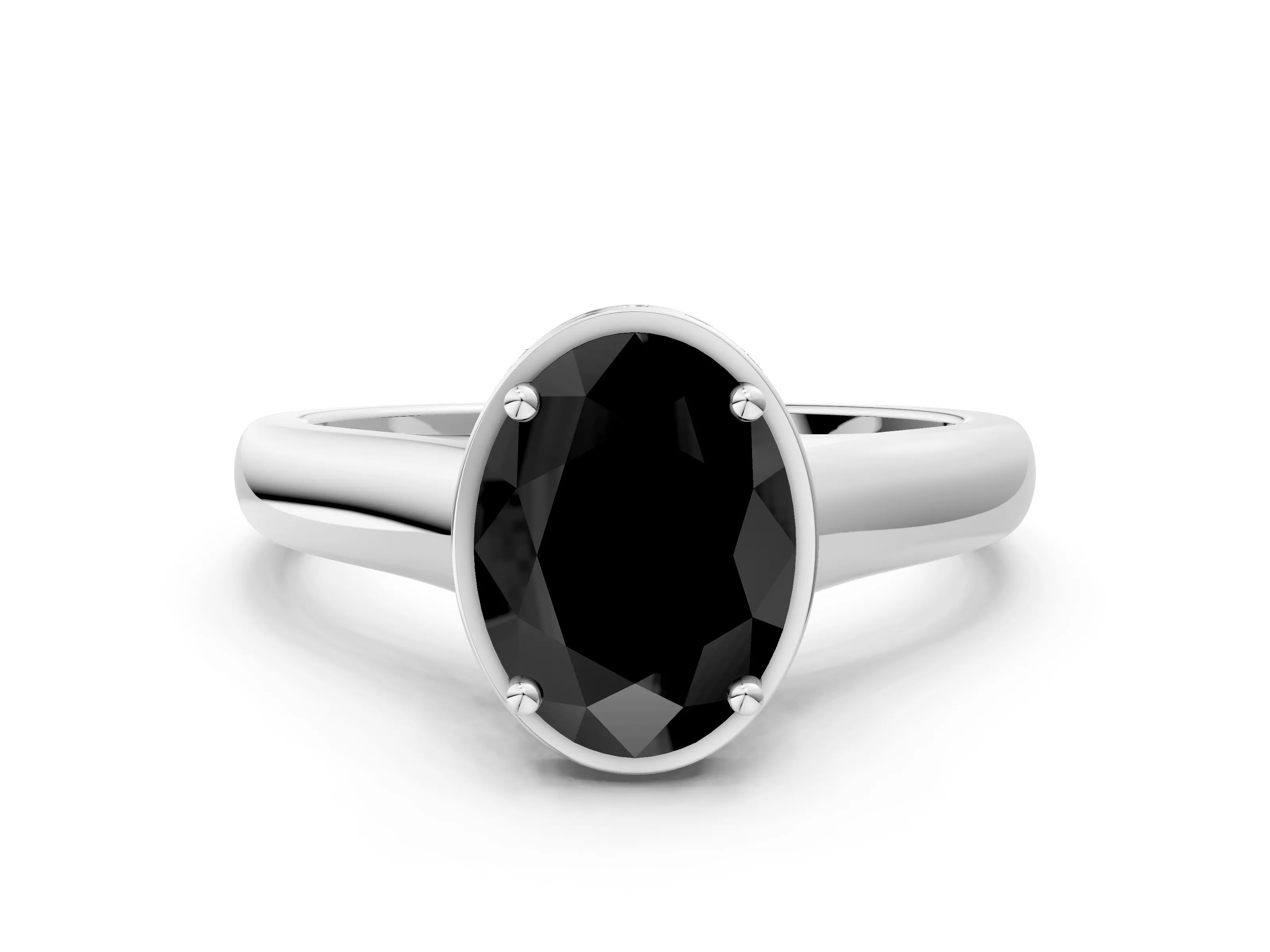 White gold Fancy Black Oval Cut Solitaire Diamond Engagement Ring with Four-Prong Setting and Tapered Band_12