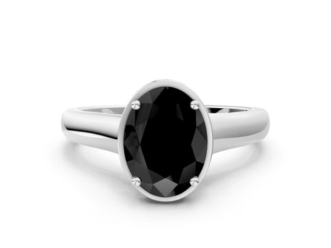 White gold Fancy Black Oval Cut Solitaire Diamond Engagement Ring with Four-Prong Setting and Tapered Band_12