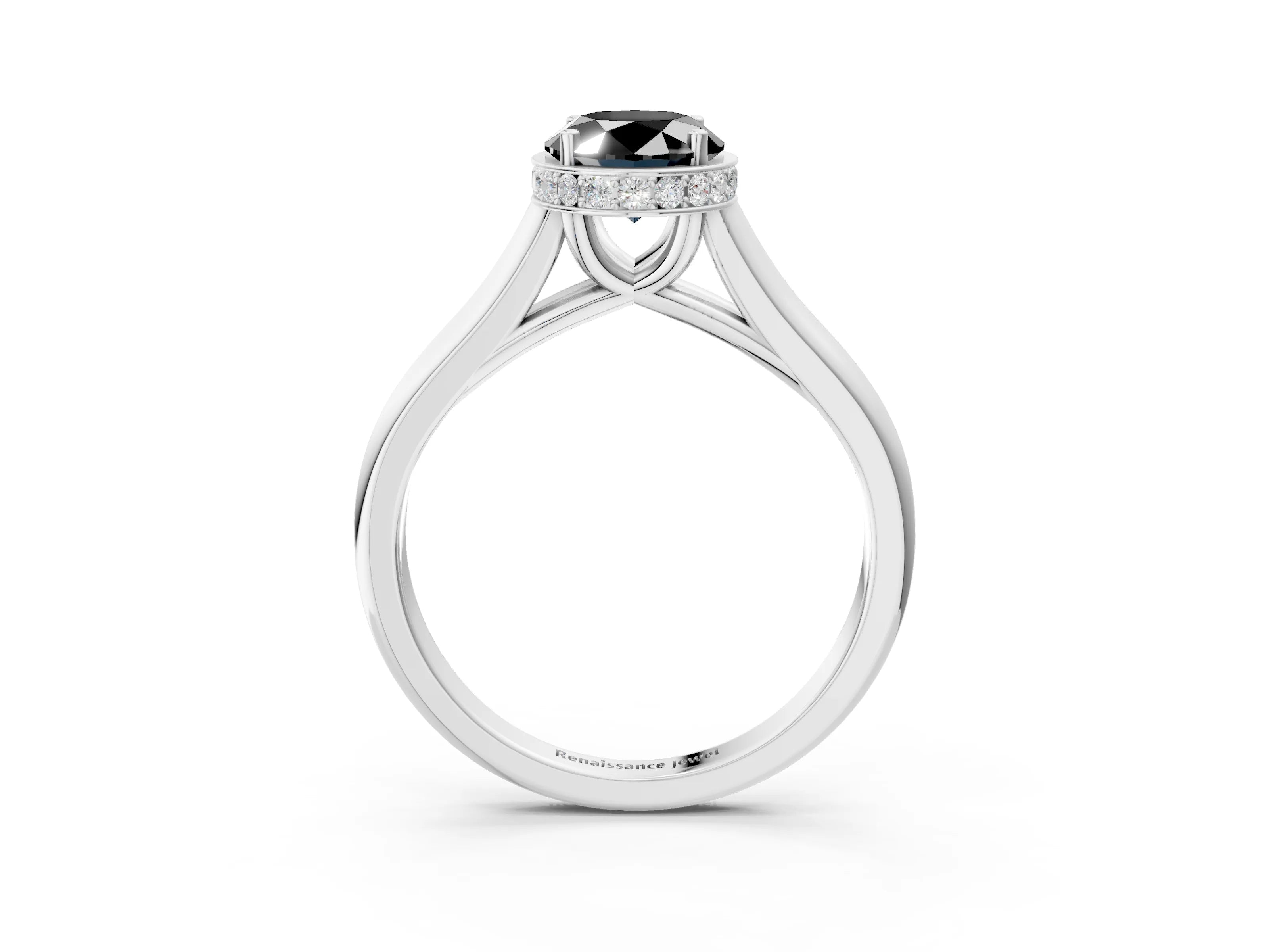 White gold Fancy Black Oval Cut Solitaire Diamond Engagement Ring with Four-Prong Setting and Tapered Band_15