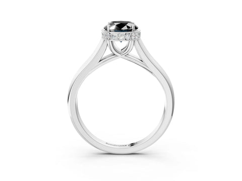 White gold Fancy Black Oval Cut Solitaire Diamond Engagement Ring with Four-Prong Setting and Tapered Band_15