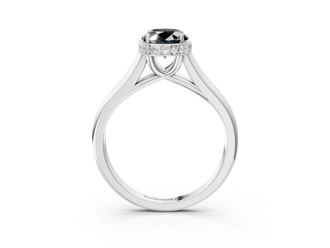 White gold Fancy Black Oval Cut Solitaire Diamond Engagement Ring with Four-Prong Setting and Tapered Band_15