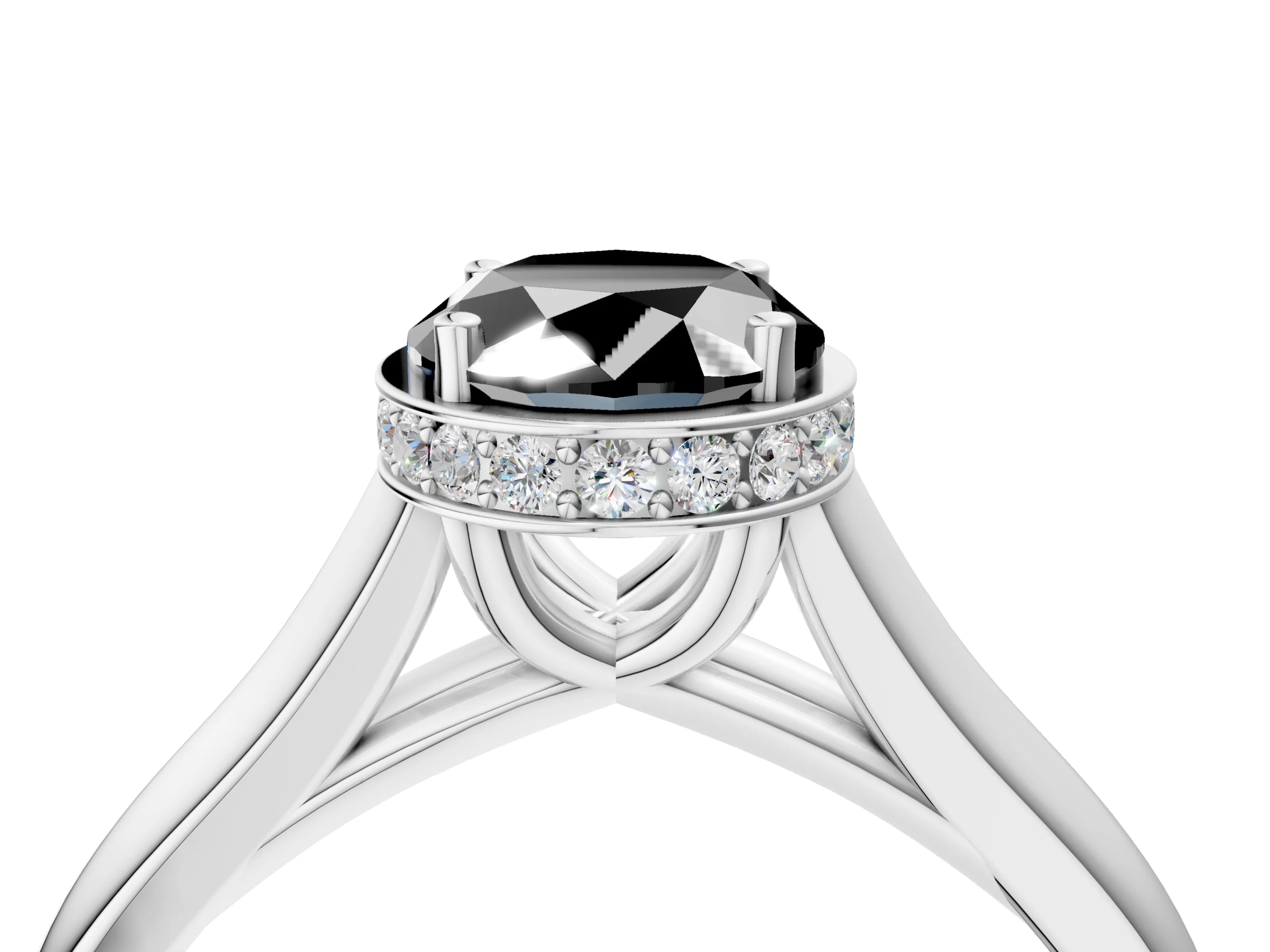 White gold Fancy Black Oval Cut Solitaire Diamond Engagement Ring with Four-Prong Setting and Tapered Band_16