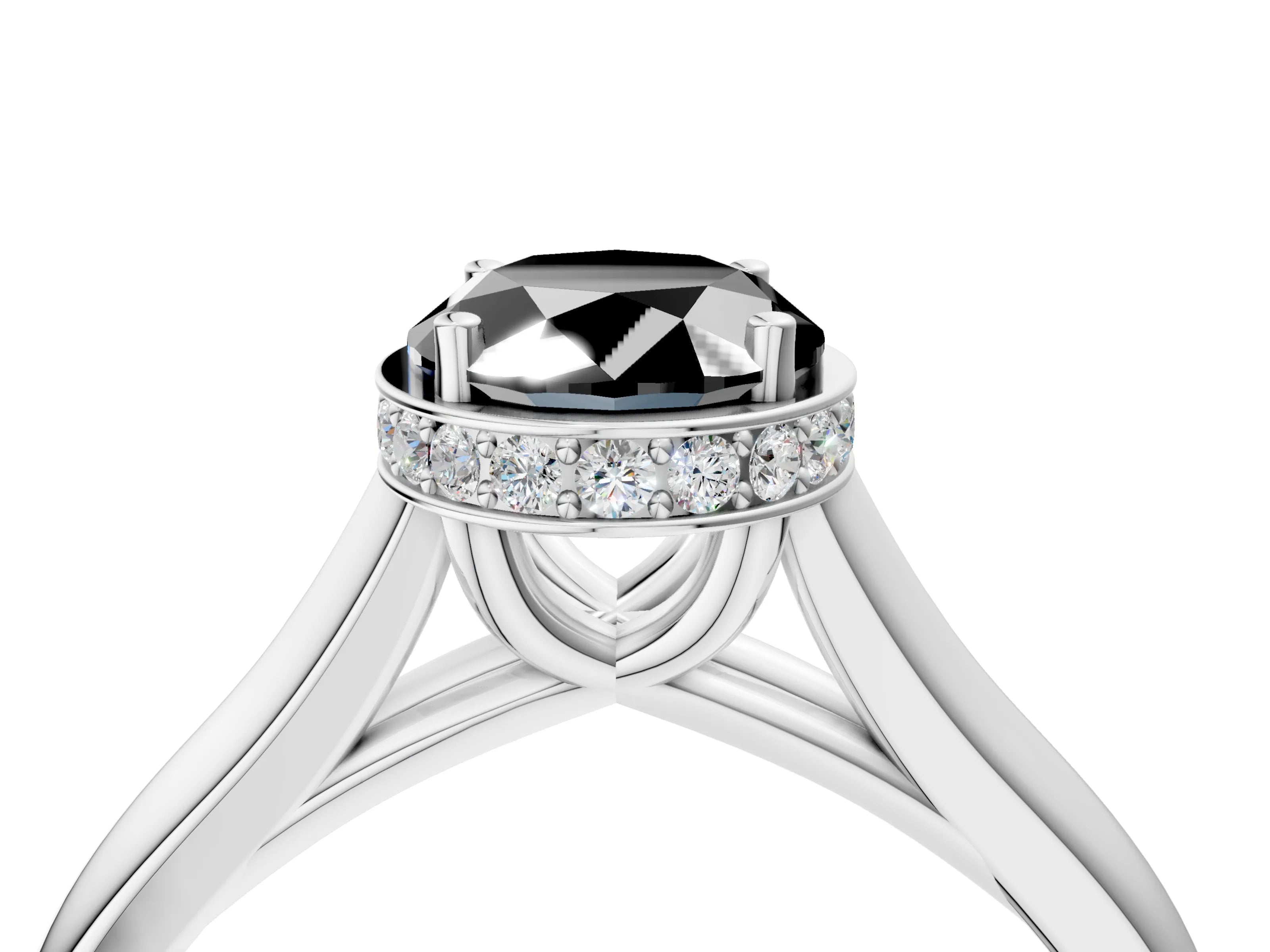 White gold Fancy Black Oval Cut Solitaire Diamond Engagement Ring with Four-Prong Setting and Tapered Band_16