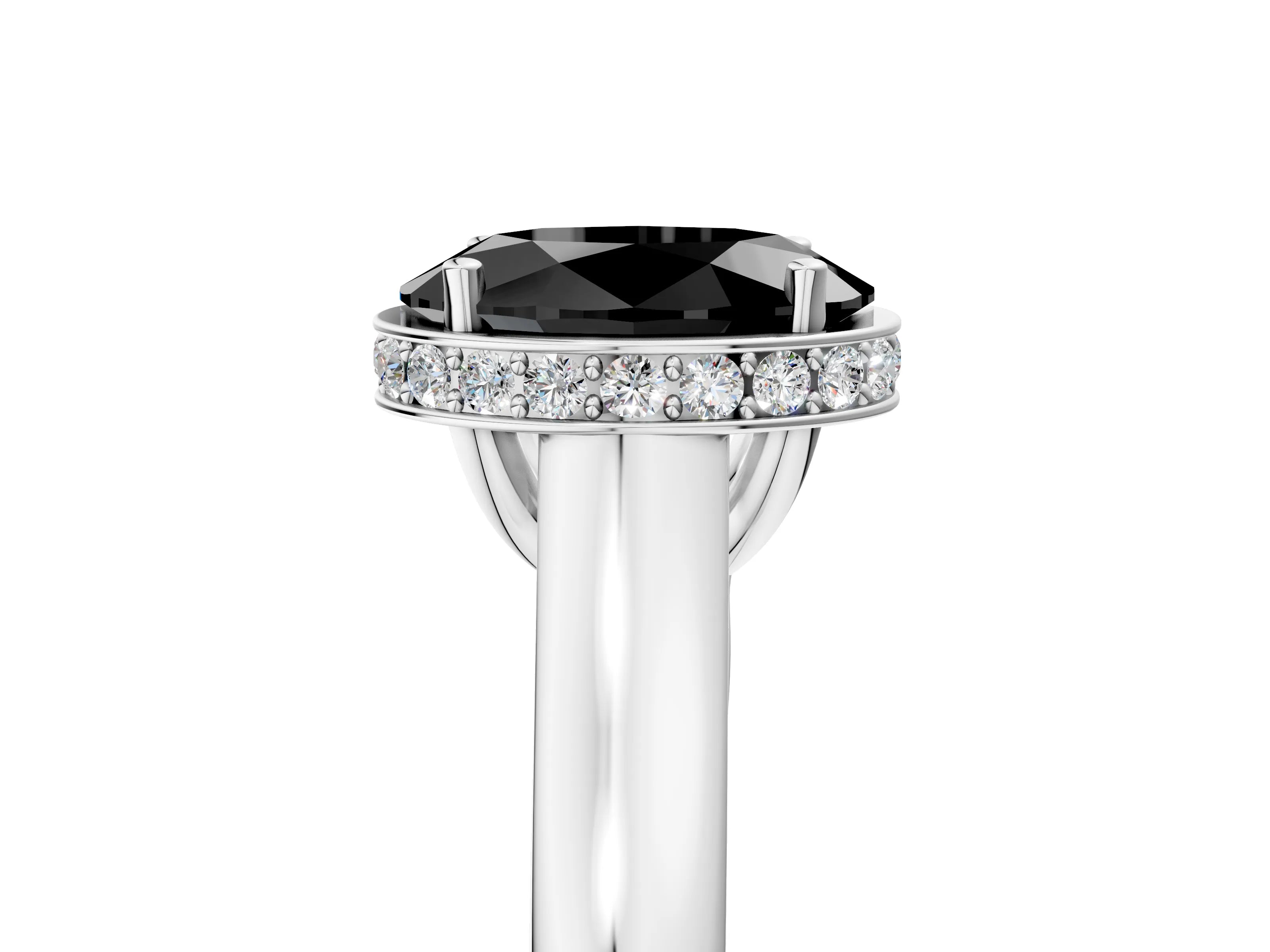 White gold Fancy Black Oval Cut Solitaire Diamond Engagement Ring with Four-Prong Setting and Tapered Band_17