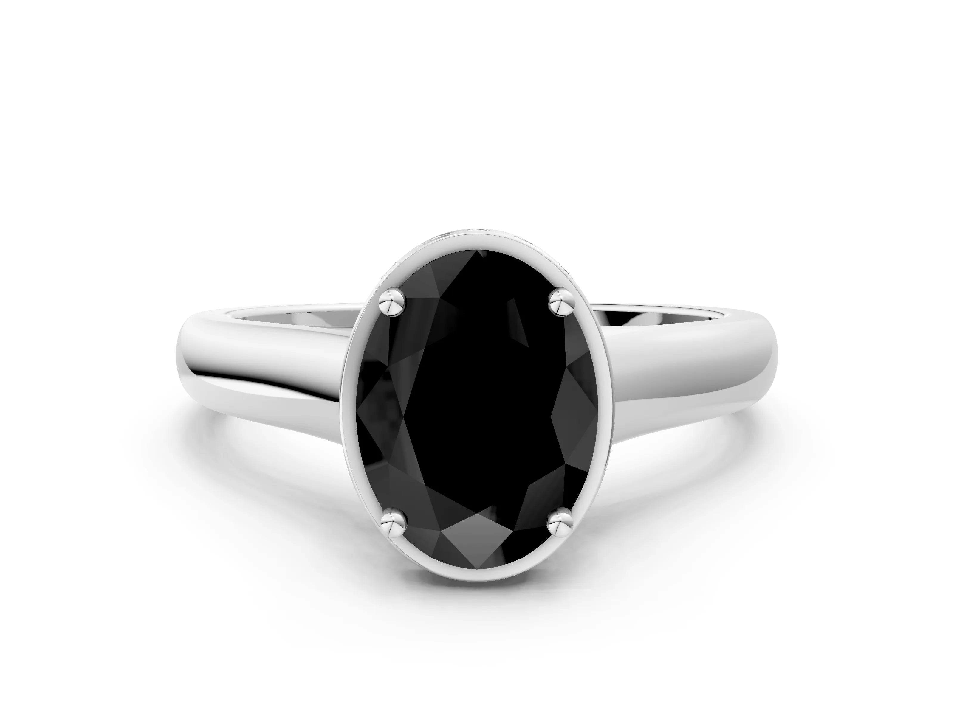 White gold Fancy Black Oval Cut Solitaire Diamond Engagement Ring with Four-Prong Setting and Tapered Band_18