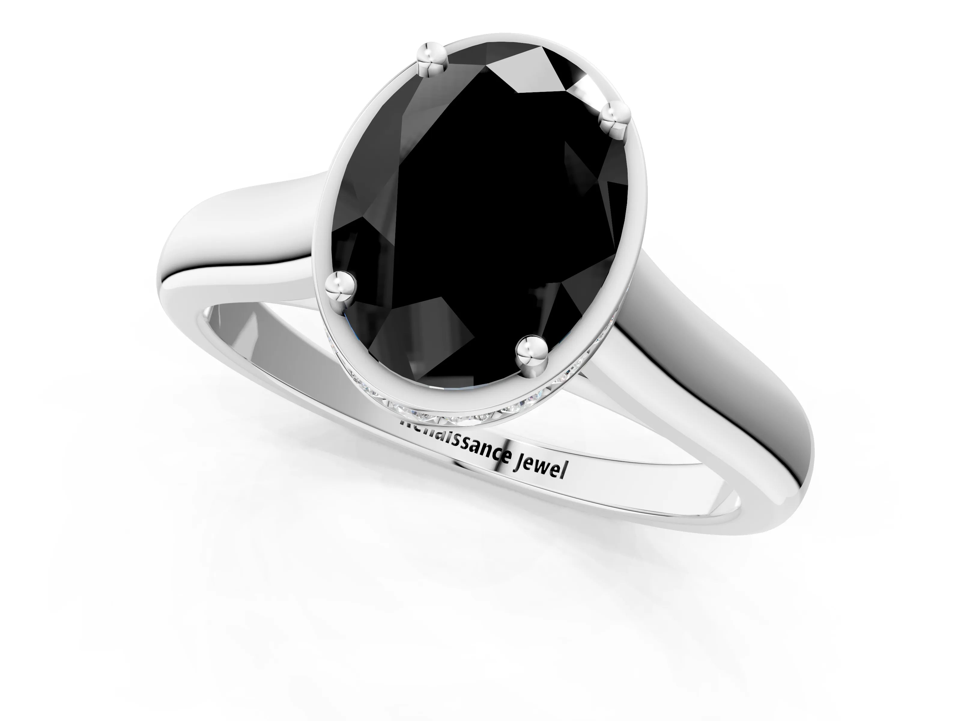 White gold Fancy Black Oval Cut Solitaire Diamond Engagement Ring with Four-Prong Setting and Tapered Band_19