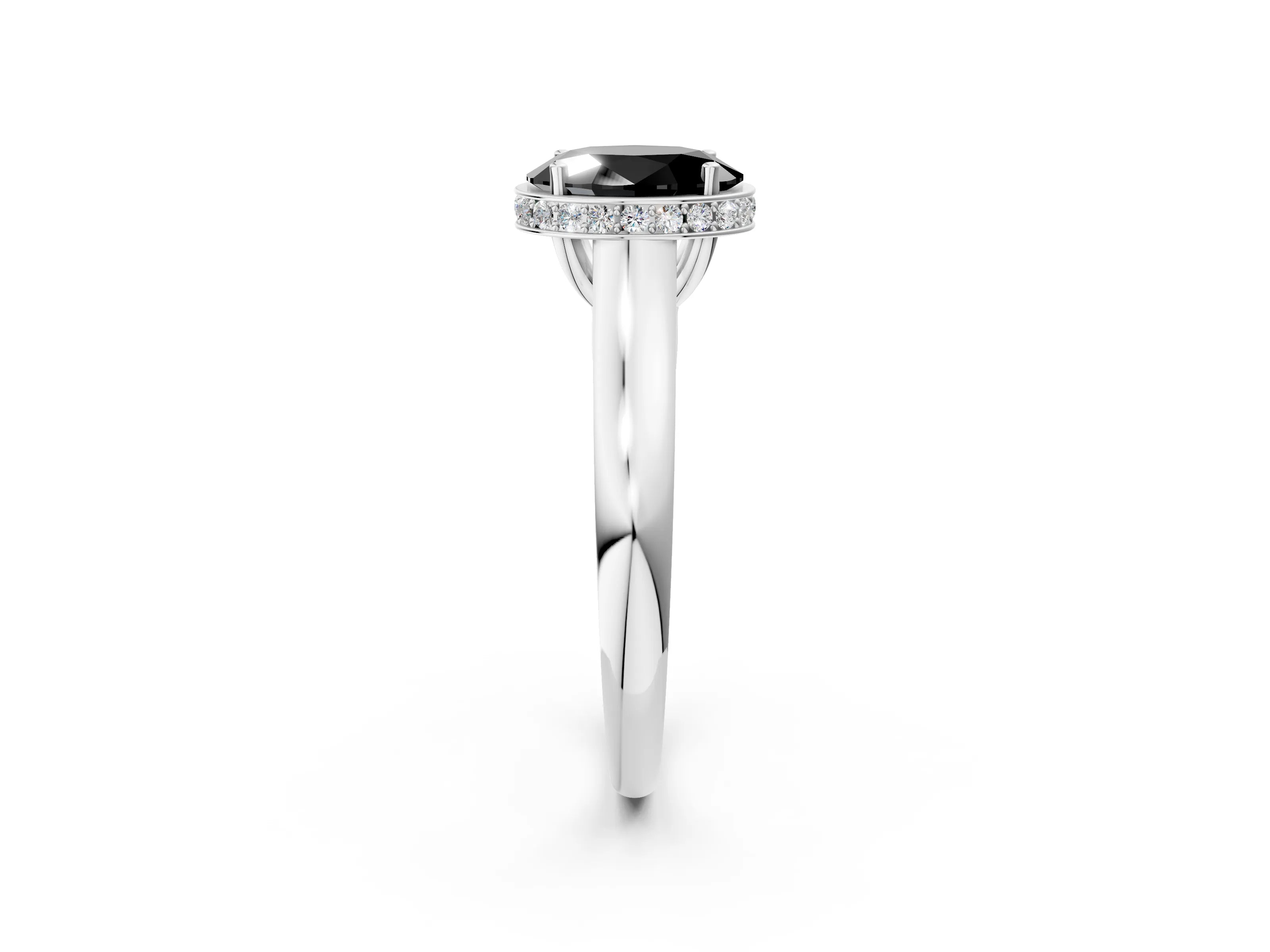 White gold Fancy Black Oval Cut Solitaire Diamond Engagement Ring with Four-Prong Setting and Tapered Band_20