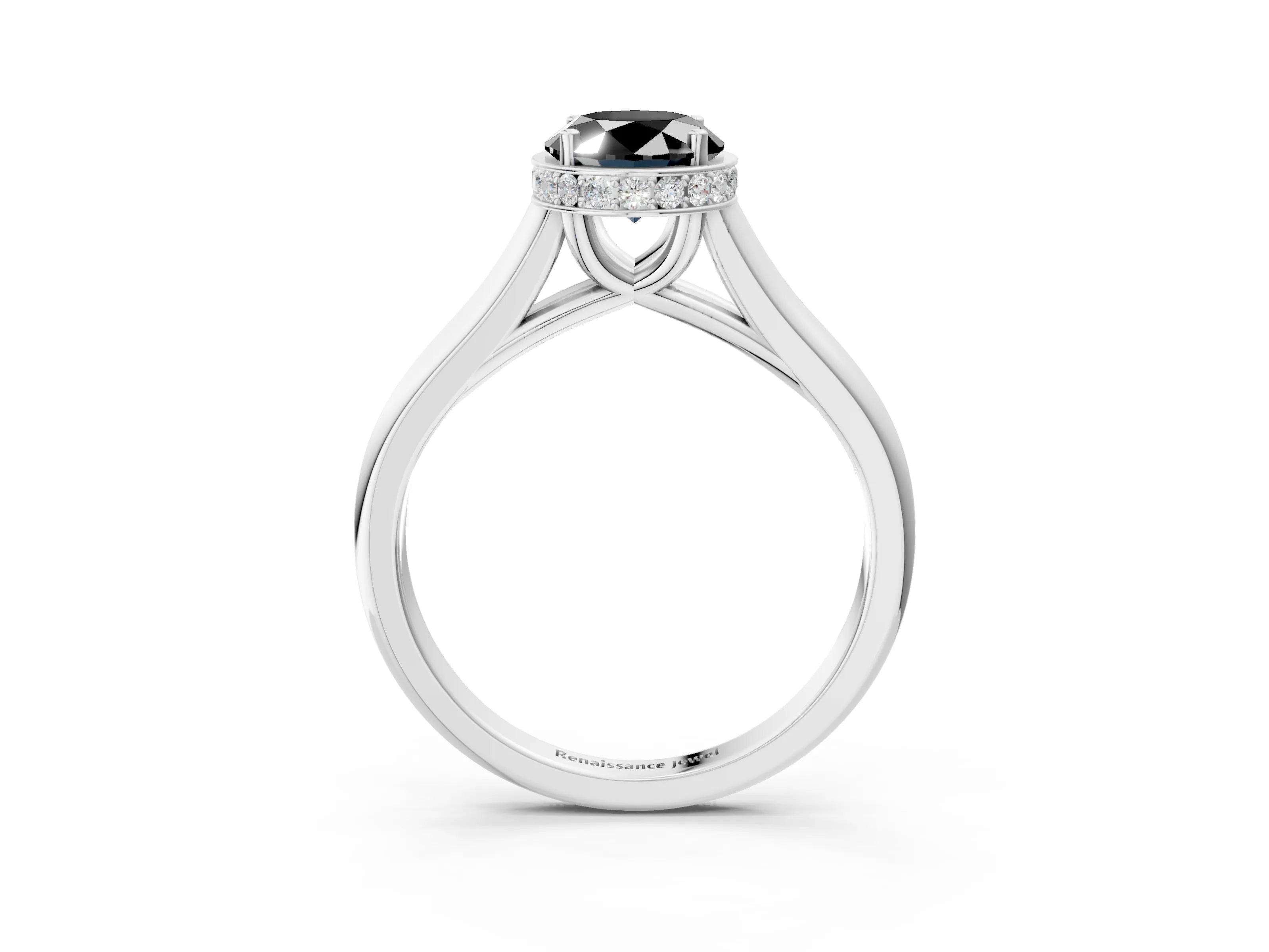 White gold Fancy Black Oval Cut Solitaire Diamond Engagement Ring with Four-Prong Setting and Tapered Band_21