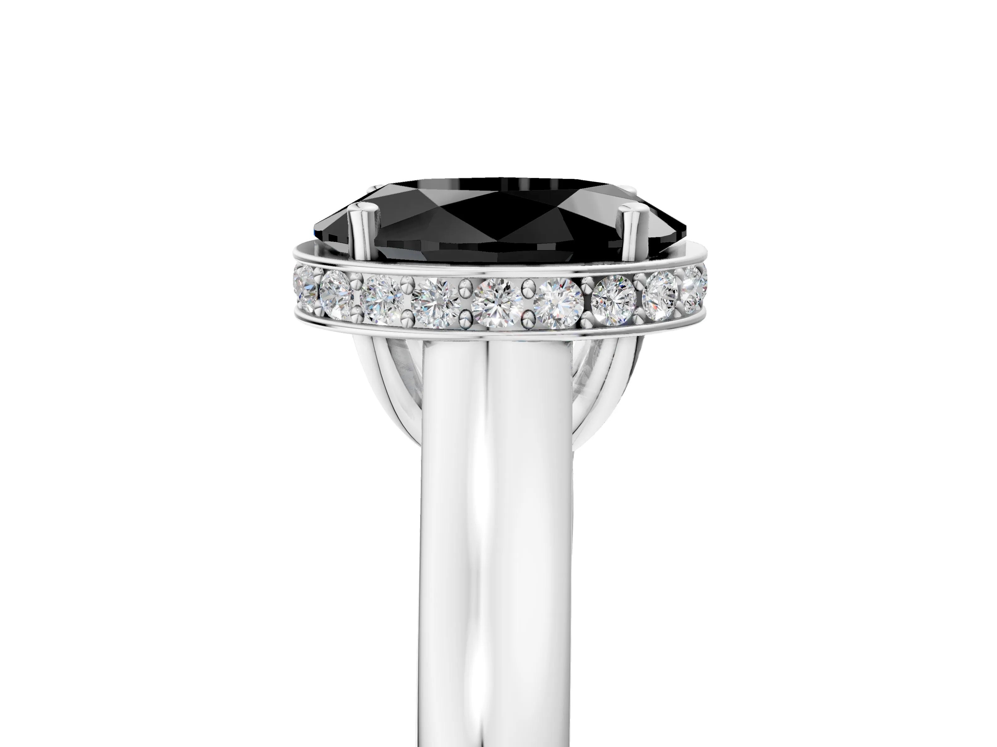 White gold Fancy Black Oval Cut Solitaire Diamond Engagement Ring with Four-Prong Setting and Tapered Band_23
