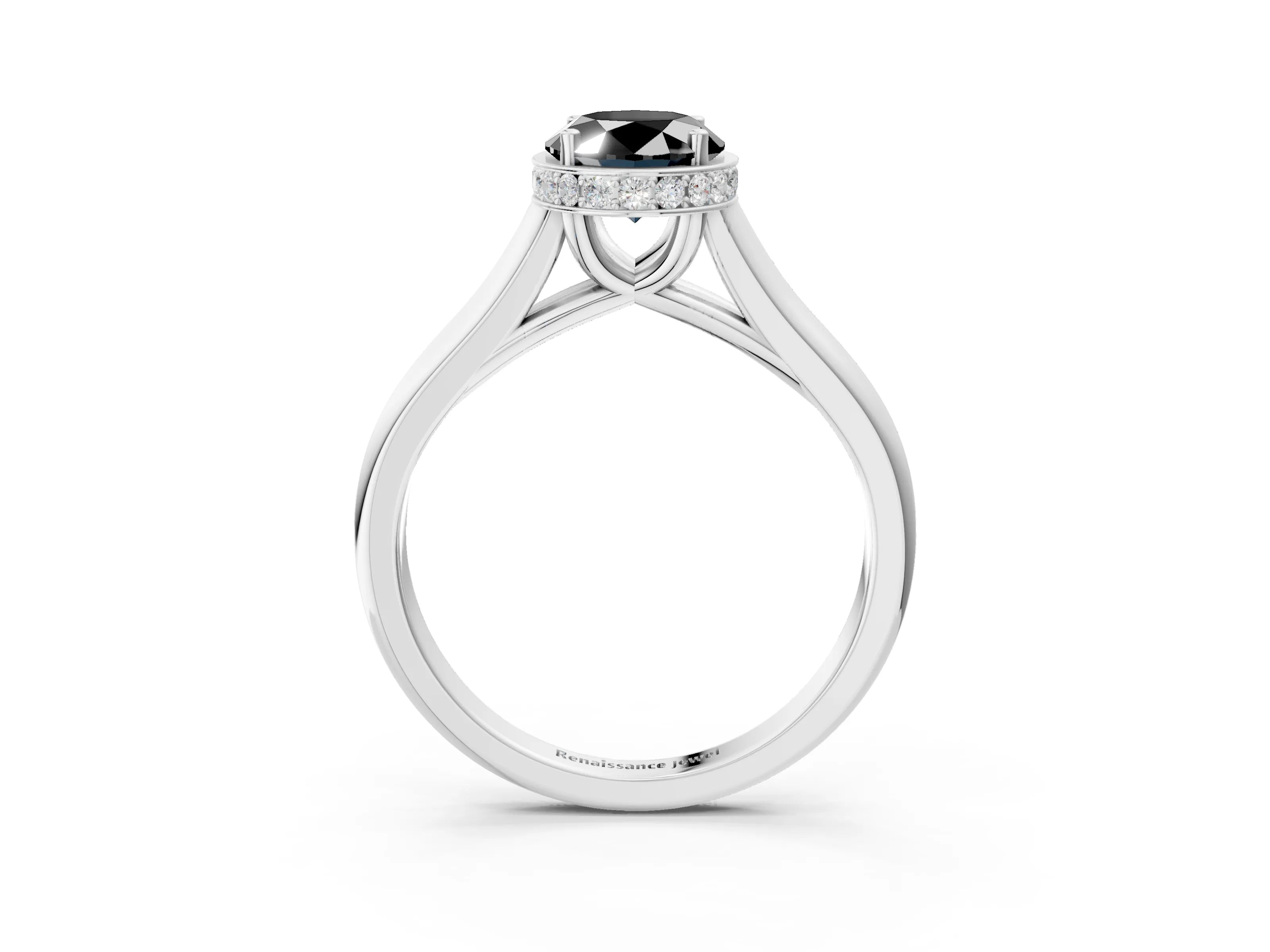 White gold Fancy Black Oval Cut Solitaire Diamond Engagement Ring with Four-Prong Setting and Tapered Band_3