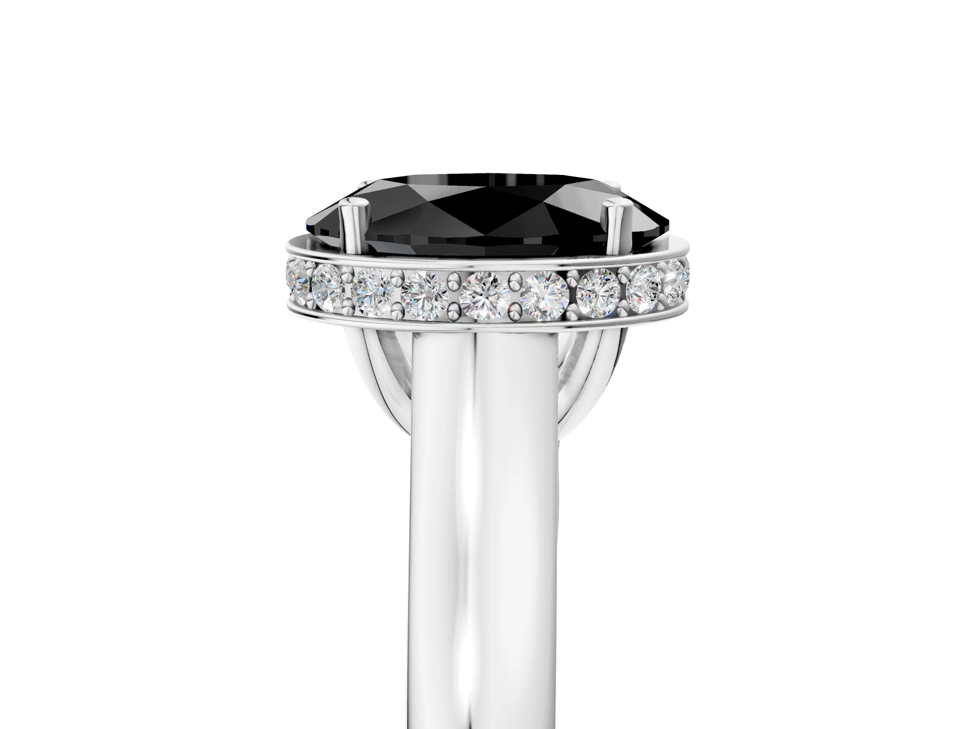 White gold Fancy Black Oval Cut Solitaire Diamond Engagement Ring with Four-Prong Setting and Tapered Band_5