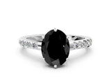 White gold Fancy Black Oval Cut Solitaire Diamond Engagement Ring with Pavé Band and Six-Prong Setting_12
