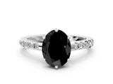 White gold Fancy Black Oval Cut Solitaire Diamond Engagement Ring with Pavé Band and Six-Prong Setting_24