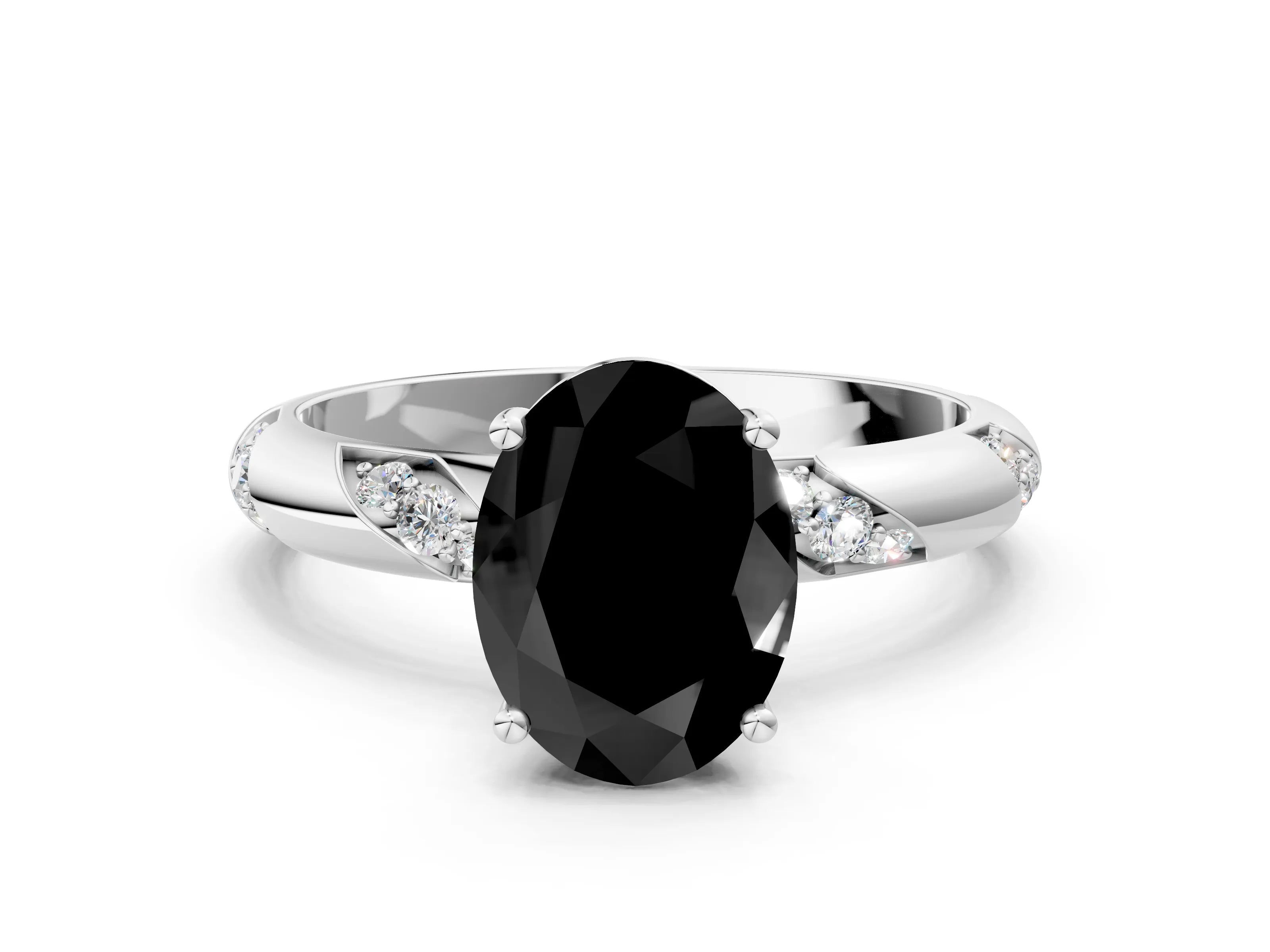White gold Fancy Black Oval Cut Solitaire Diamond Engagement Ring with Twisted Pave Band and Four-Prong Setting_19