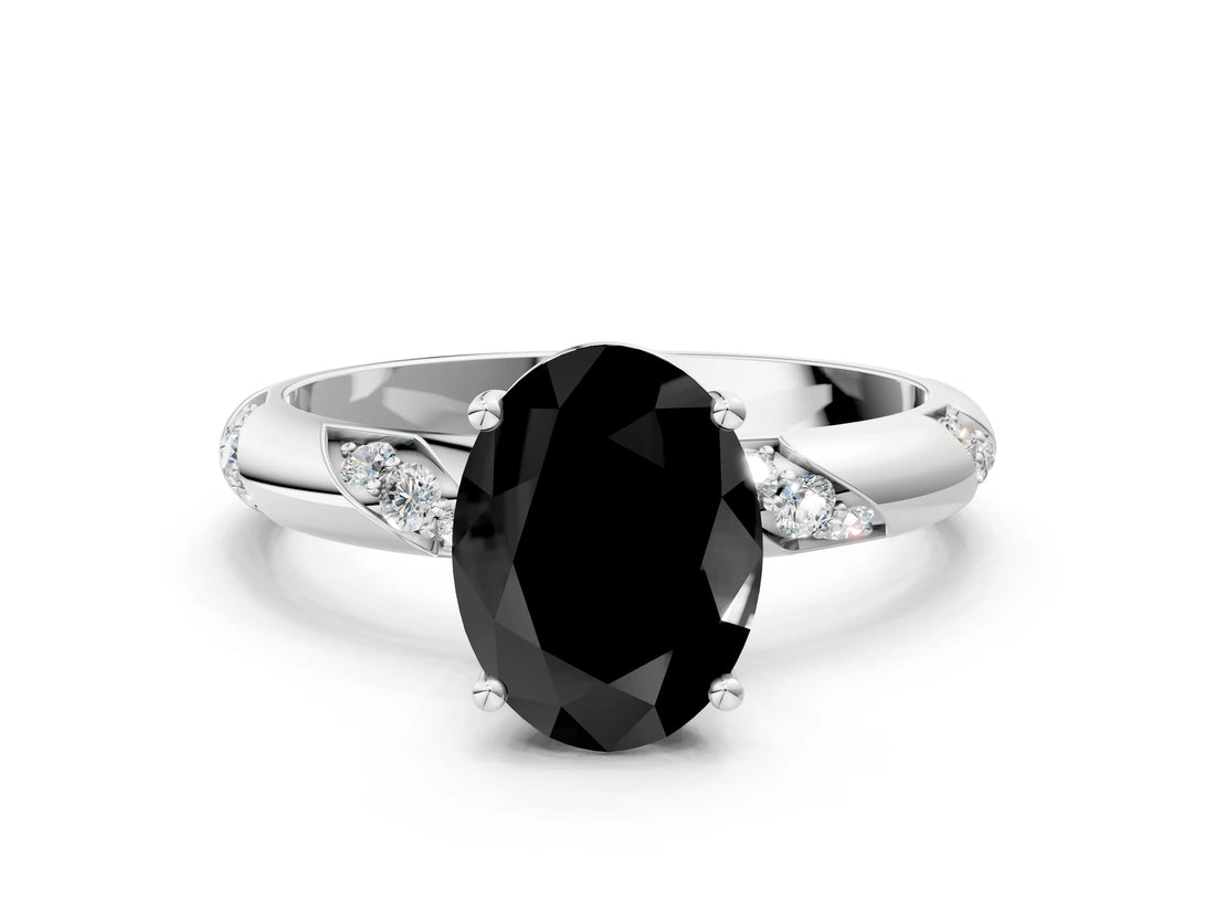 White gold Fancy Black Oval Cut Solitaire Diamond Engagement Ring with Twisted Pave Band and Four-Prong Setting_19