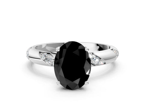 White gold Fancy Black Oval Cut Solitaire Diamond Engagement Ring with Twisted Pave Band and Four-Prong Setting_19